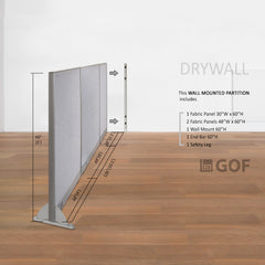 GOF 126"W x 48”/60”/72”H, Wall-Mounted Fabric Partition Package