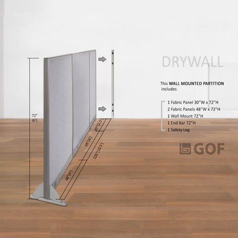 GOF 126"W x 48”/60”/72”H, Wall-Mounted Fabric Partition Package