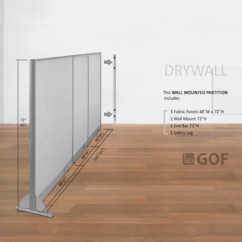 GOF 144"W x 48”/60”/72”H, Wall-Mounted Fabric Partition Package