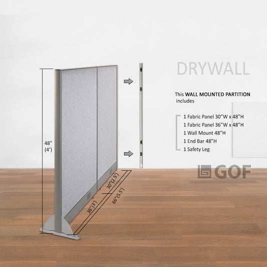 GOF 66"W x 48”/60”/72”H, Wall-Mounted Fabric Partition Package