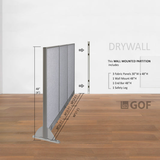 GOF 90"W x 48”/60”/72”H, Wall-Mounted Fabric Partition Package