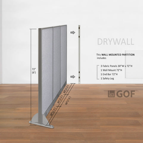 GOF 90"W x 48”/60”/72”H, Wall-Mounted Fabric Partition Package