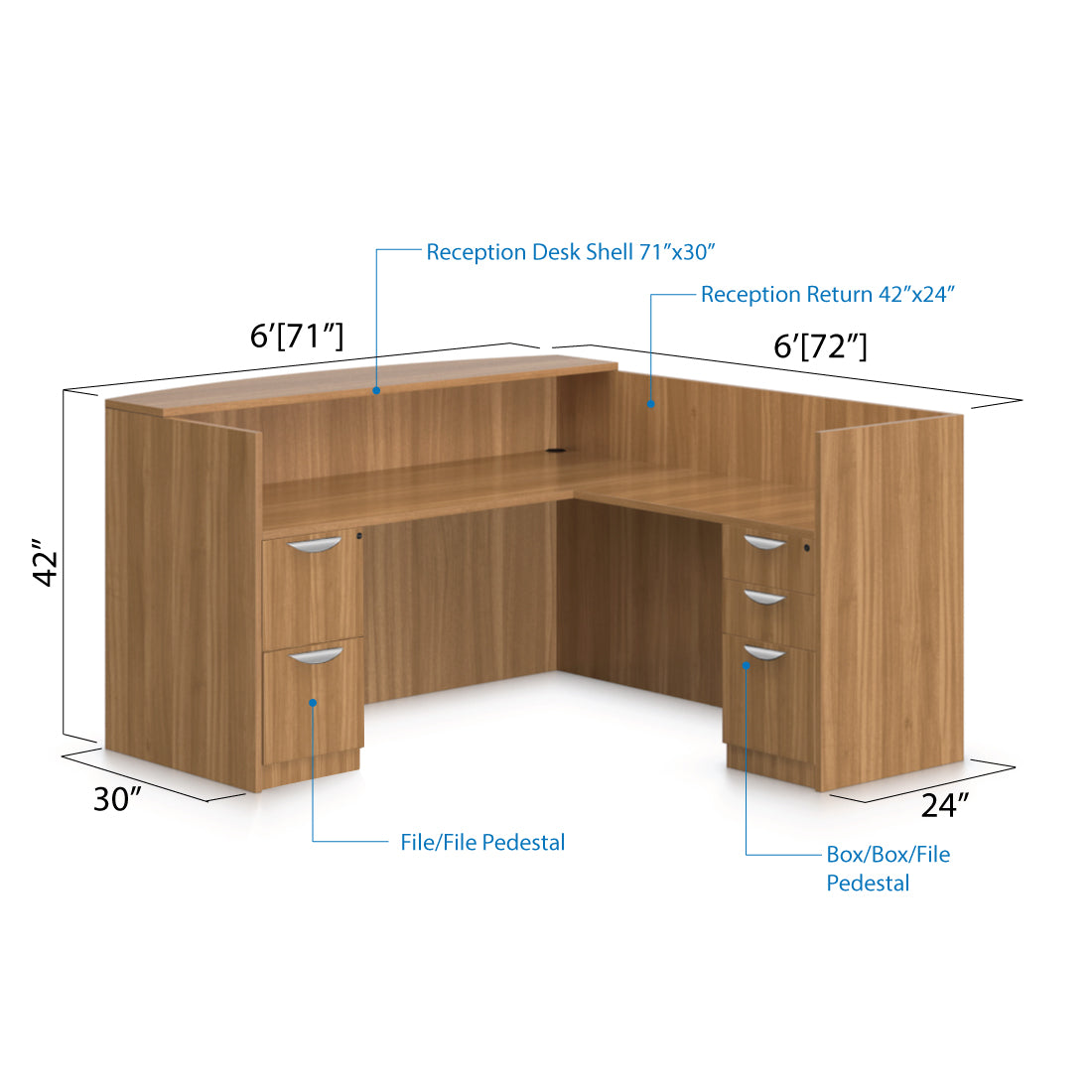 6' x 6' Reception Desk with B/B/F & F/F Pedestal - Kainosbuy.com
