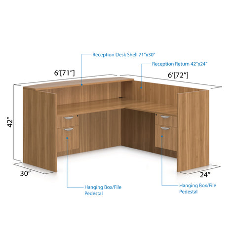 6' x 6' Reception Desk with Two Hanging B/F Pedestal - Kainosbuy.com