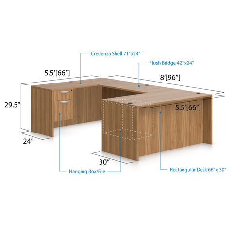 U66A - 5.5' x 8' U-Shape Workstation(Rectangular Desk with Hanging B/F Pedestal) - Kainosbuy.com