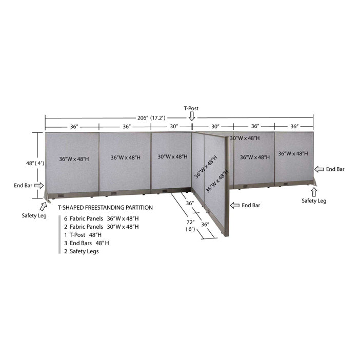 GOF Office T-Shaped Partition 72D x 204W x 48H - Kainosbuy.com