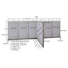 GOF 72"D x 204"W x 48”/60”/72”H, T-Shaped Freestanding Fabric Partition