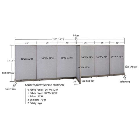 GOF 30"D x 216"W x 48”/60”/72”H, T-Shaped Freestanding Fabric Partition