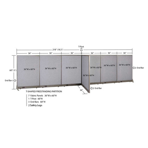 GOF 36"D x 216"W x 48”/60”/72”H, T-Shaped Freestanding Fabric Partition