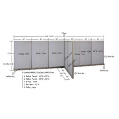 GOF 60"D x 216"W x 48”/60”/72”H, T-Shaped Freestanding Fabric Partition