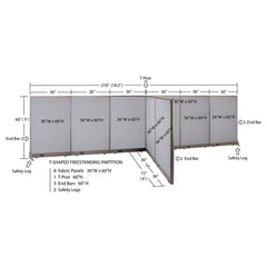 GOF 72"D x 216"W x 48”/60”/72”H, T-Shaped Freestanding Fabric Partition