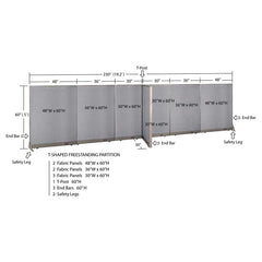 GOF 30"D x 228"W x 48”/60”/72”H, T-Shaped Freestanding Fabric Partition