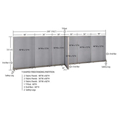 GOF 30"D x 228"W x 48”/60”/72”H, T-Shaped Freestanding Fabric Partition