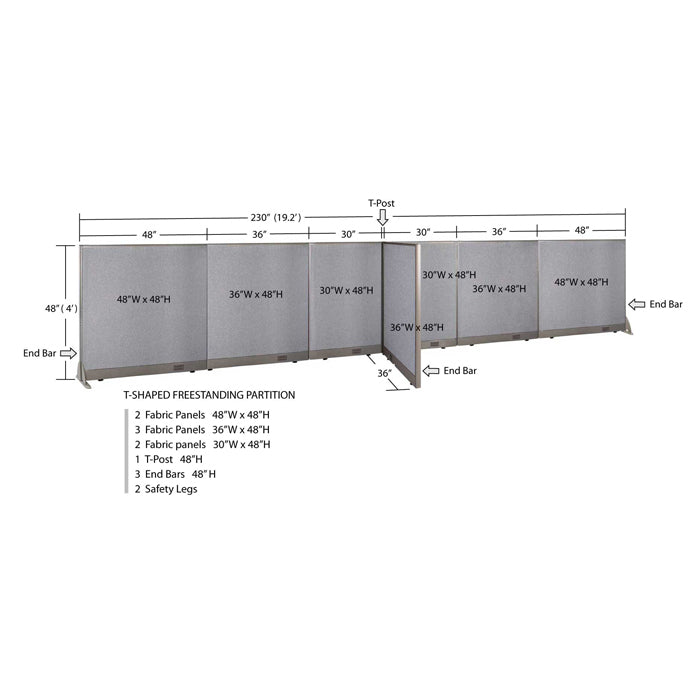 GOF Office T-Shaped Partition 36D x 228W x 48H - Kainosbuy.com
