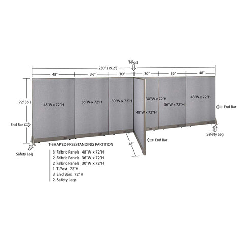 GOF 48"D x 228"W x 48”/60”/72”H, T-Shaped Freestanding Fabric Partition