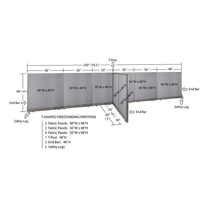 GOF Office T-Shaped Partition 60D x 228W x 48H - Kainosbuy.com