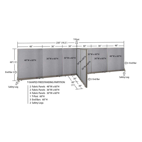 GOF 60"D x 228"W x 48”/60”/72”H, T-Shaped Freestanding Fabric Partition