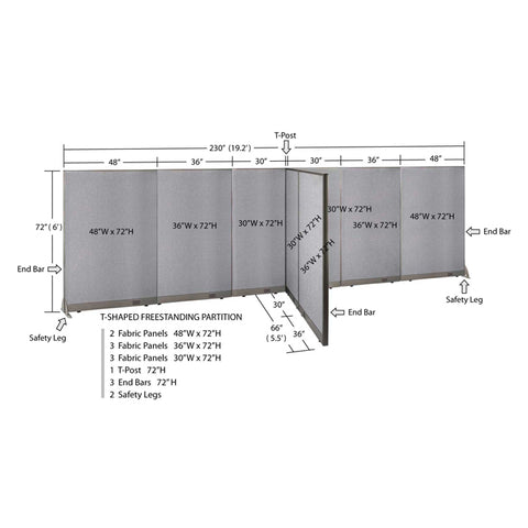 GOF 66"D x 228"W x 48”/60”/72”H, T-Shaped Freestanding Fabric Partition