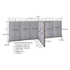 GOF 72"D x 228"W x 48”/60”/72”H, T-Shaped Freestanding Fabric Partition