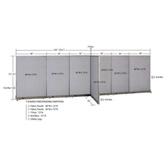GOF 36"D x 240"W x 48”/60”/72”H, T-Shaped Freestanding Fabric Partition