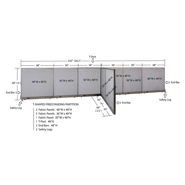 GOF Office T-Shaped Partition 66D x 240W x 48H - Kainosbuy.com