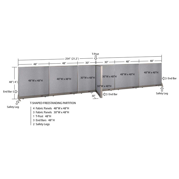 GOF Office T-Shaped Partition 30D x 252W x 48H - Kainosbuy.com