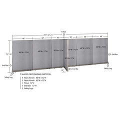 GOF 30"D x 252"W x 48”/60”/72”H, T-Shaped Freestanding Fabric Partition