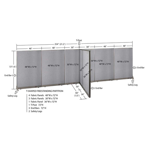 GOF 66D x 252"W x 48"H x 48”/60”/72”H, T-Shaped Freestanding Fabric Partition