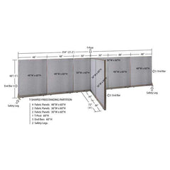 GOF 72"D x 252"W x 48”/60”/72”H, T-Shaped Freestanding Fabric Partition