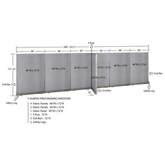 GOF 30"D x 264"W x 48”/60”/72”H, T-Shaped Freestanding Fabric Partition