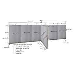 GOF 72"D x 264"W x 48”/60”/72”H, T-Shaped Freestanding Fabric Partition