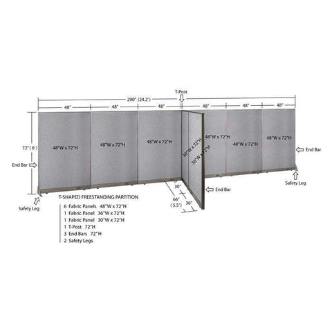 GOF 66"D x 288"W x 48”/60”/72”H, T-Shaped Freestanding Fabric Partition