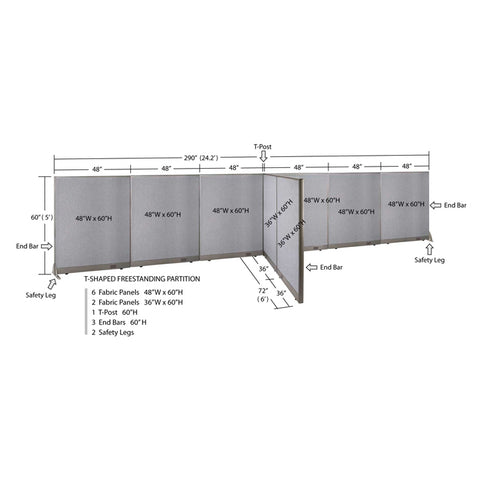 GOF 72"D x 288"W x 48”/60”/72”H, T-Shaped Freestanding Fabric Partition