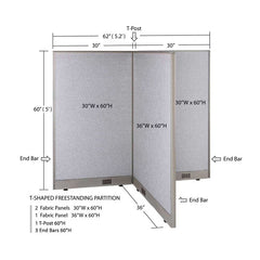 GOF 36"D x 60"W x 48”/60”/72”H, T-Shaped Freestanding Fabric Partition