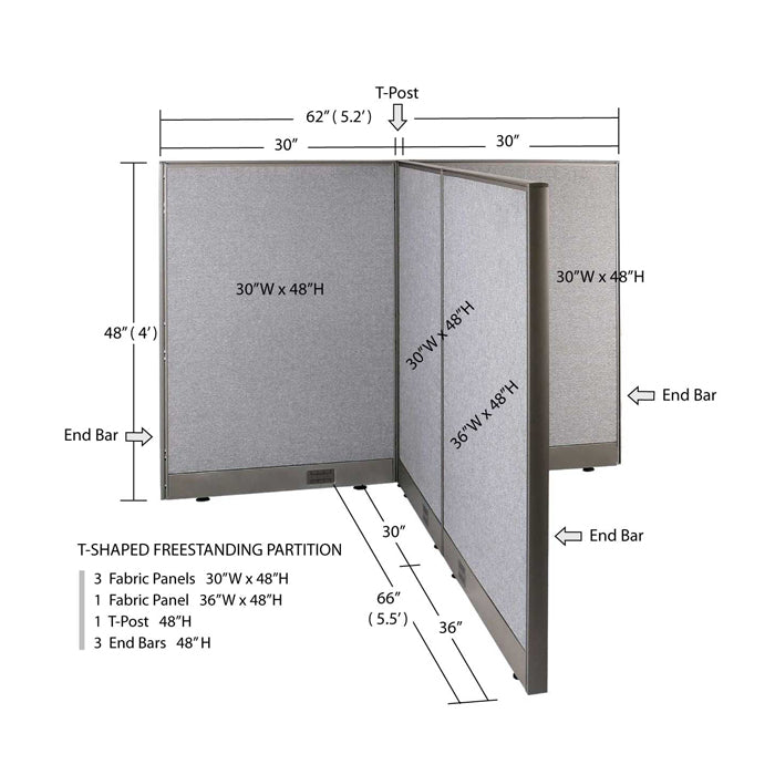 GOF Office T-Shaped Partition 66D x 60W x 48H - Kainosbuy.com