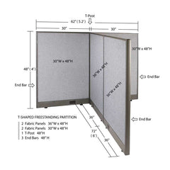 GOF Office T-Shaped Partition 72D x 60W x 48H - Kainosbuy.com