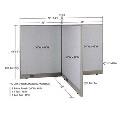 GOF Office T-Shaped Partition 36D x 72W x 48H - Kainosbuy.com