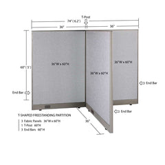 GOF 36"D x 72"W x 48”/60”/72”H, T-Shaped Freestanding Fabric Partition