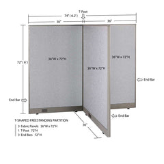 GOF 36"D x 72"W x 48”/60”/72”H, T-Shaped Freestanding Fabric Partition