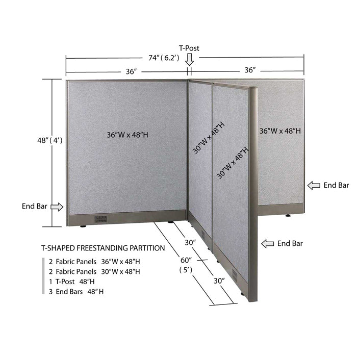 GOF Office T-Shaped Partition 60D x 72W x 48H - Kainosbuy.com