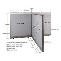 GOF Office T-Shaped Partition 66D x 72W x 48H - Kainosbuy.com