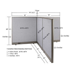 GOF Office T-Shaped Partition 72D x 72W x 48H - Kainosbuy.com