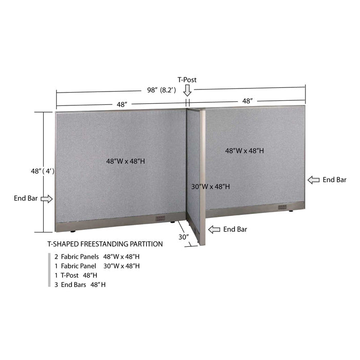 GOF Office T-Shaped Partition 30D x 96W x 48H - Kainosbuy.com