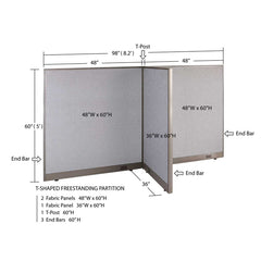 GOF 36D x 96W x 48”/60”/72”H, T-Shaped Freestanding Fabric Partition