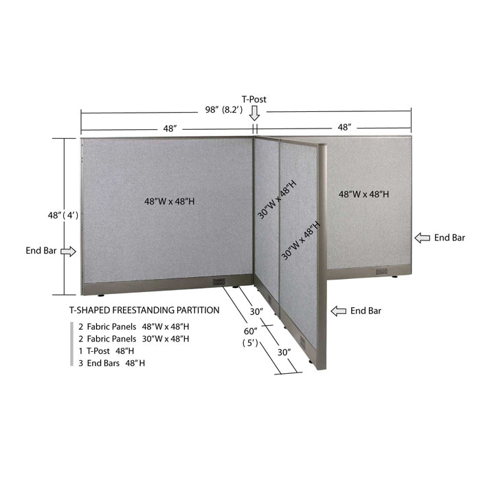 GOF Office T-Shaped Partition 60D x 96W x 48H - Kainosbuy.com