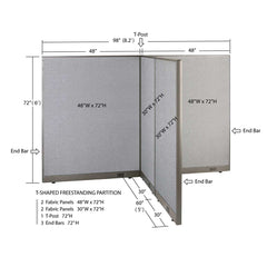 GOF 60"D x 96"W x 48”/60”/72”H, T-Shaped Freestanding Fabric Partition