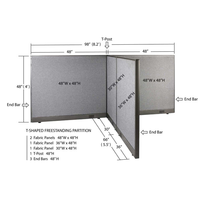 GOF Office T-Shaped Partition 66D x 96W x 48H - Kainosbuy.com