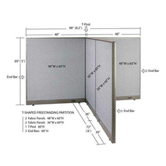 GOF 72"D x 96"W x 48”/60”/72”H, T-Shaped Freestanding Fabric Partition