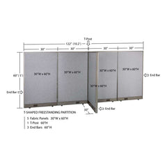 GOF 30"D x 120"W x 48”/60”/72”H, T-Shaped Freestanding Fabric Partition