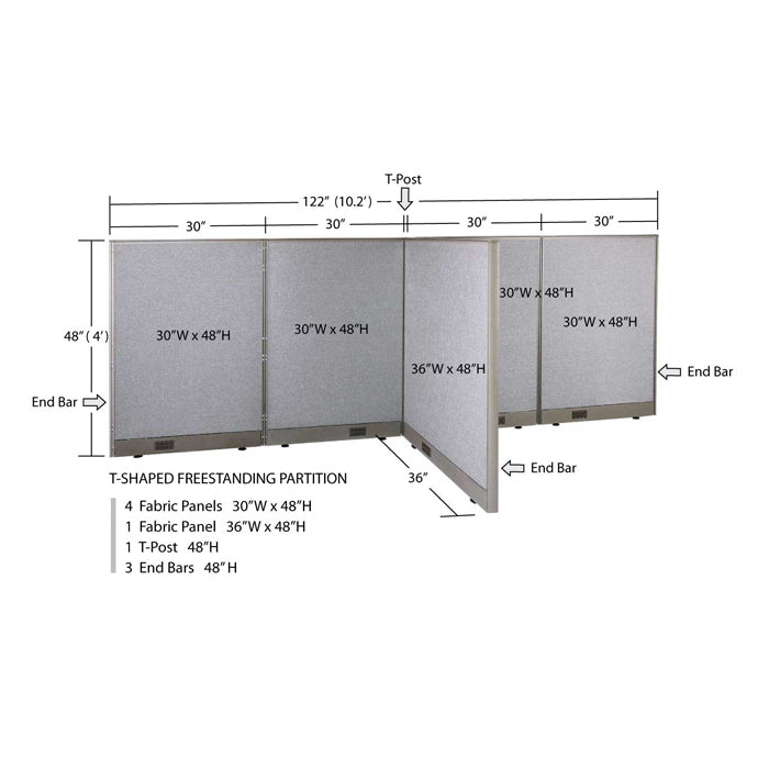 GOF Office T-Shaped Partition 36D x 120W x 48H - Kainosbuy.com